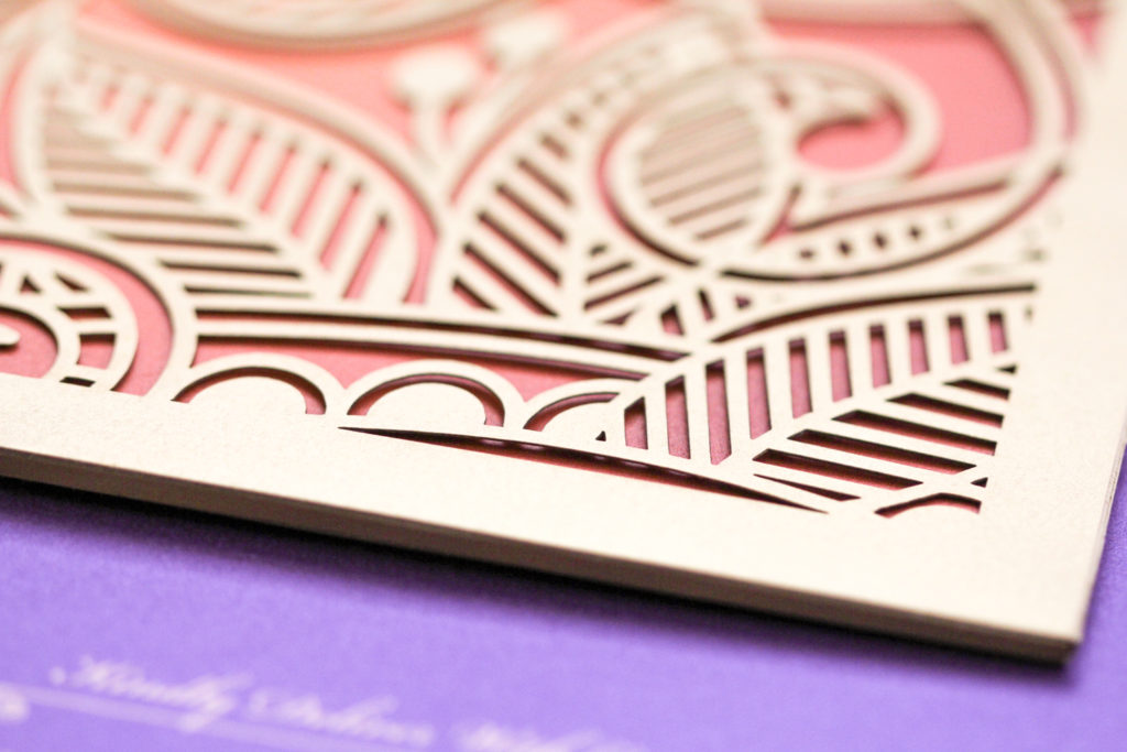 gold laser cut pocket with botanical patterns luxury indian wedding invitation | AZURE