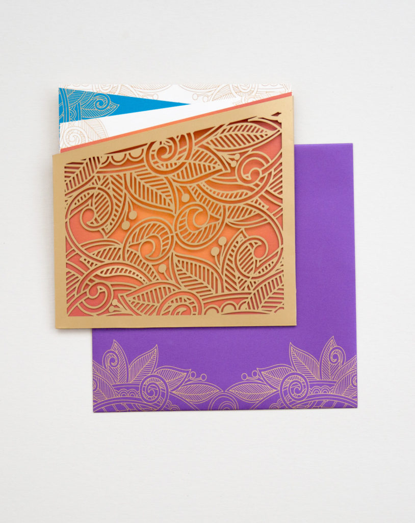 lasercut botanical folio in gold luxury south asian wedding invitation | AZURE