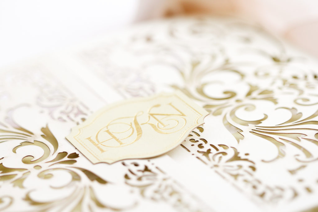 custom gold foil monogram on paper clasp