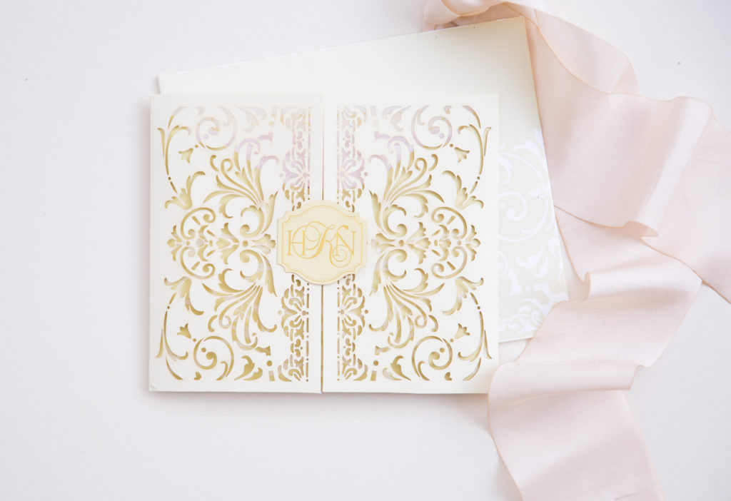 elegant vintage stencil invitations with classic monogram