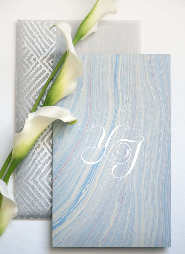 mayan inspired silver foil custom monogram ideas and marbled fair-trade paper