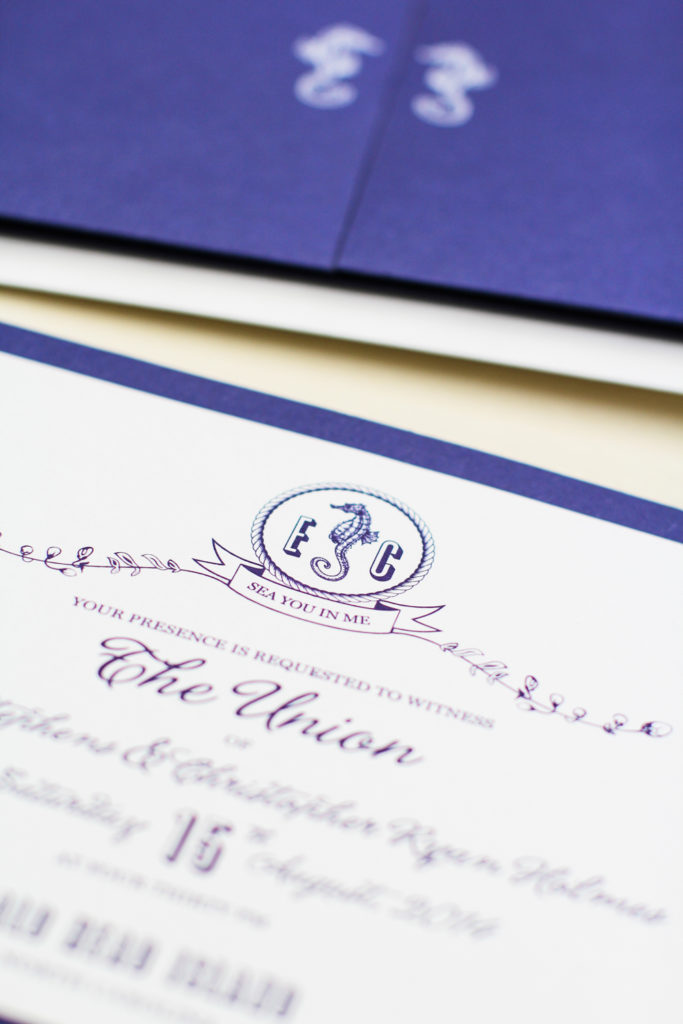 navy gatefold nautical invitation