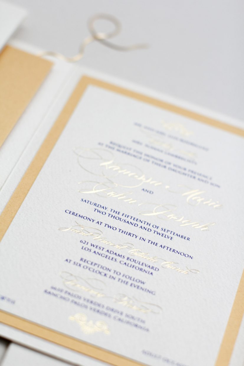 gold foil and navy on cream shimmer