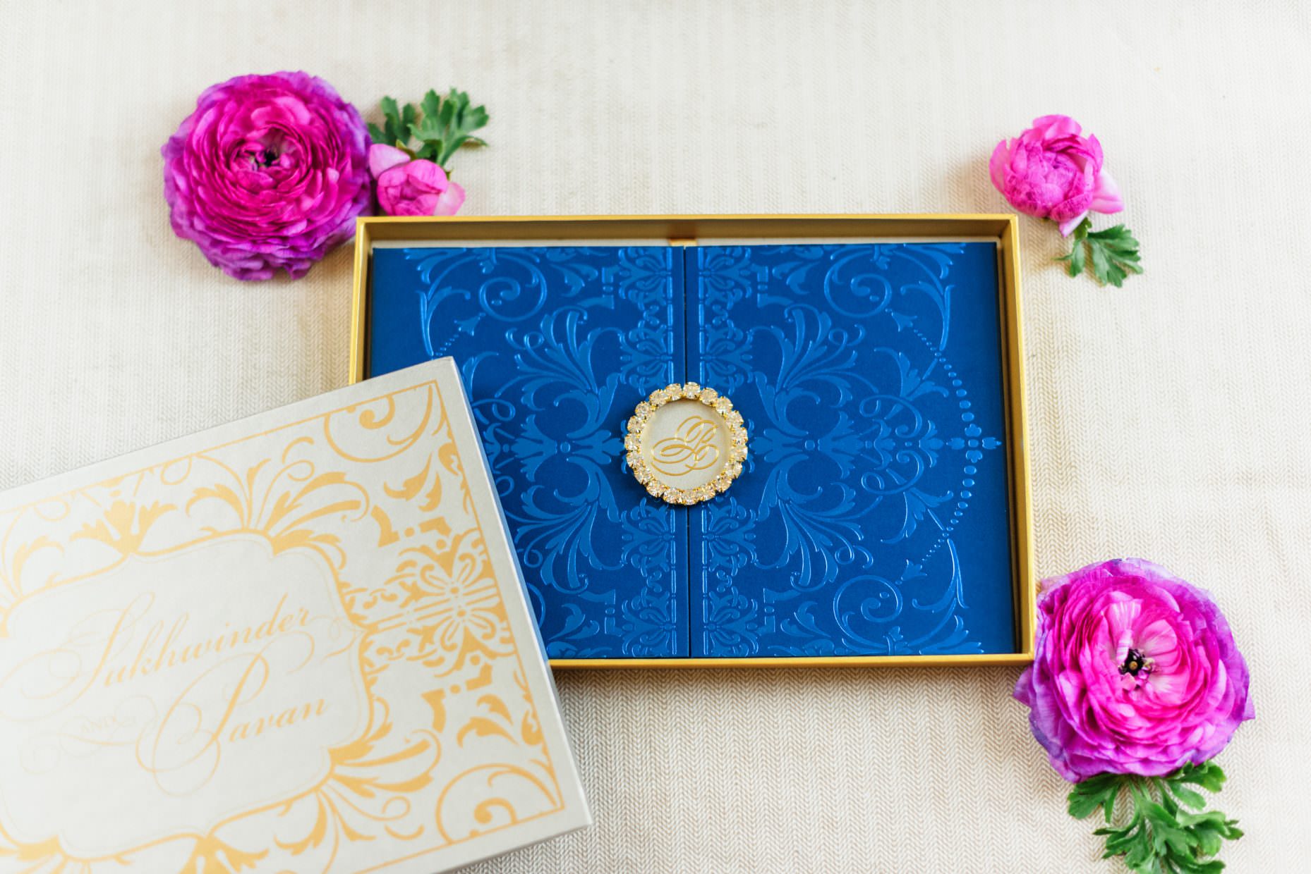 image of designer wedding invitations boxed invitation with crystals and foil