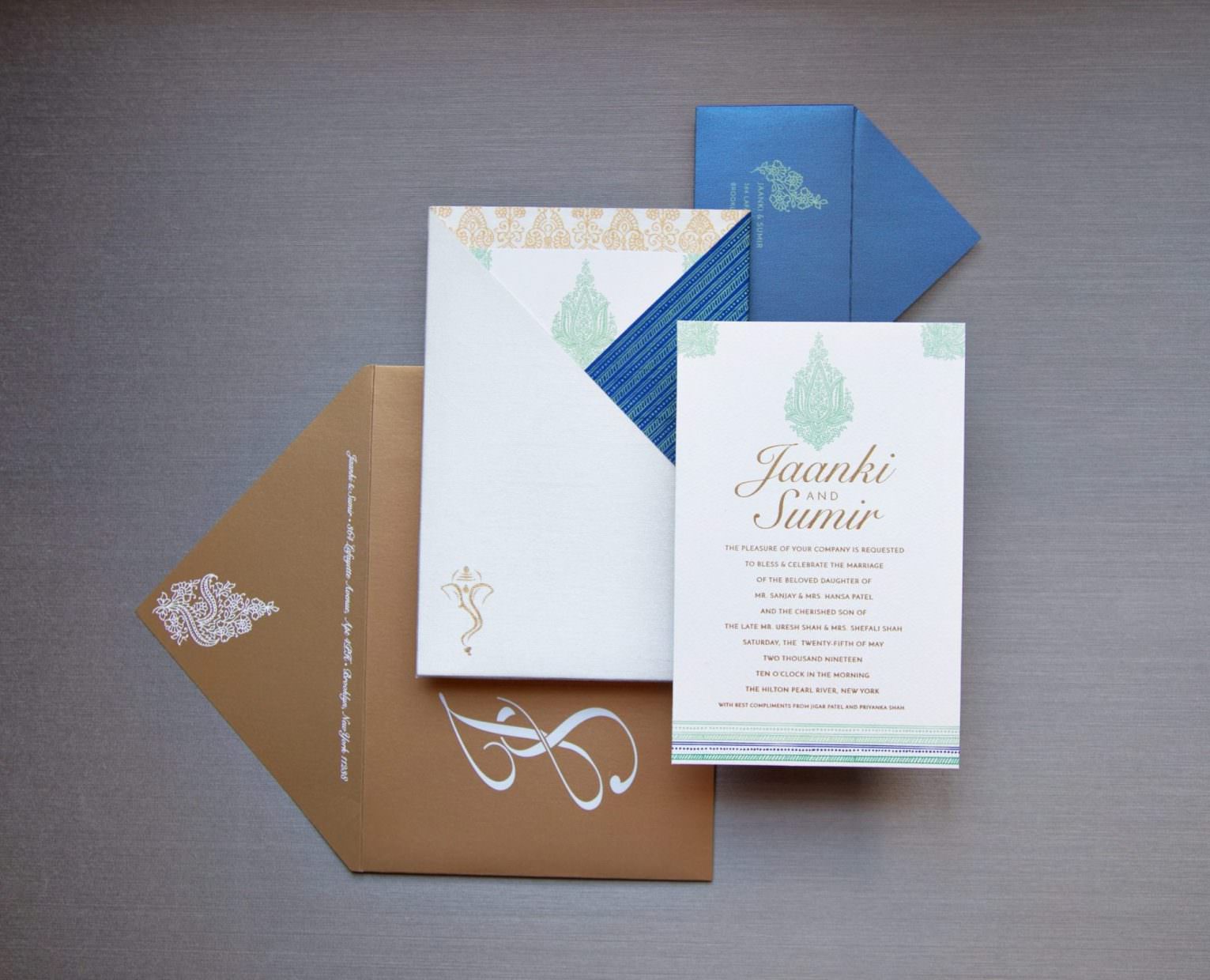 Raw Silk Pocket with custom printed invitation for Indian Wedding