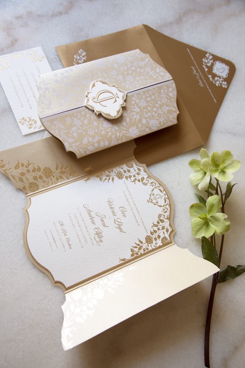 Custom Wedding Invitation With Gold Foil and White Printing