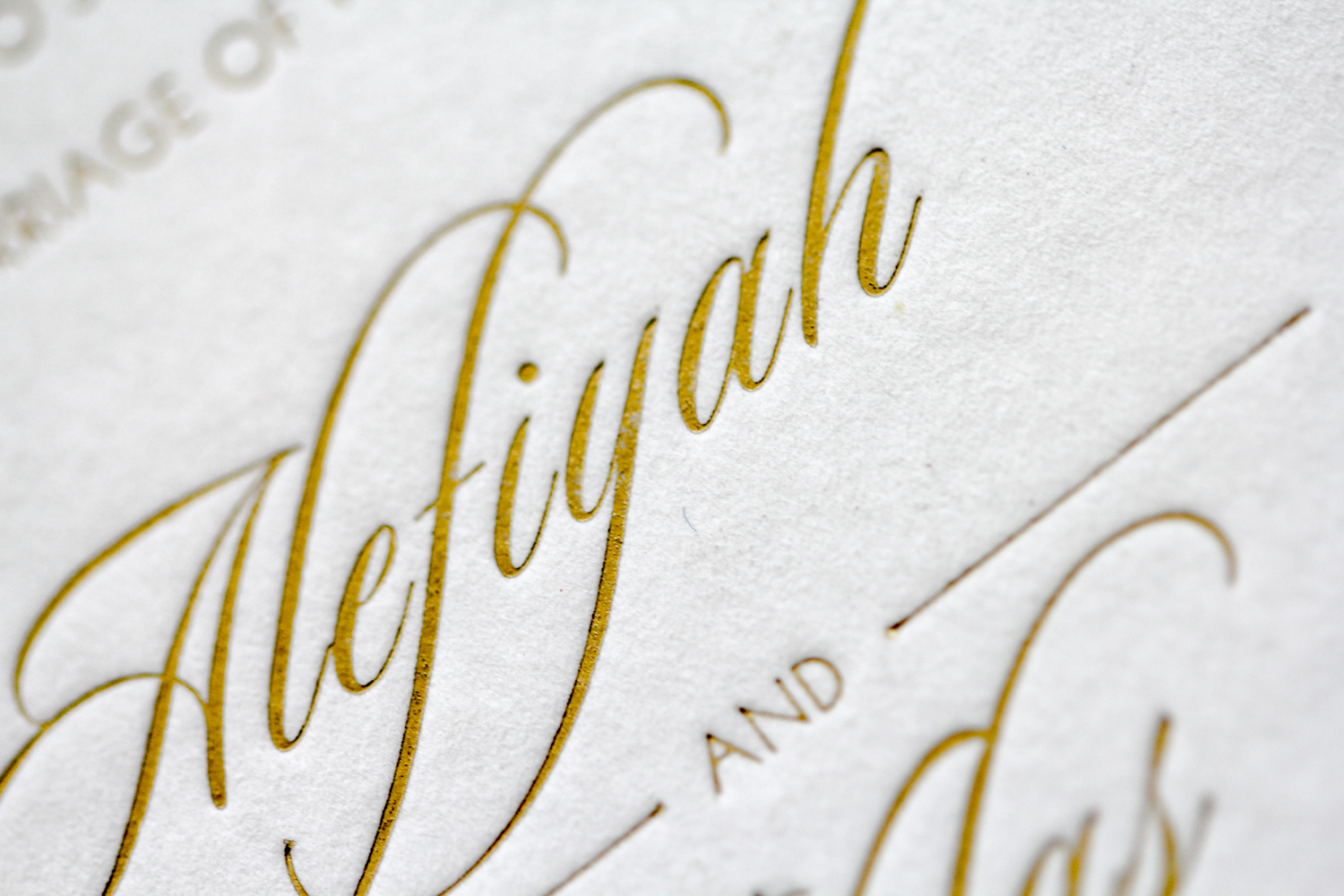 Image of a wedding invitation style featuring gold Ink custom letterpress on cotton paper | Hello Azure