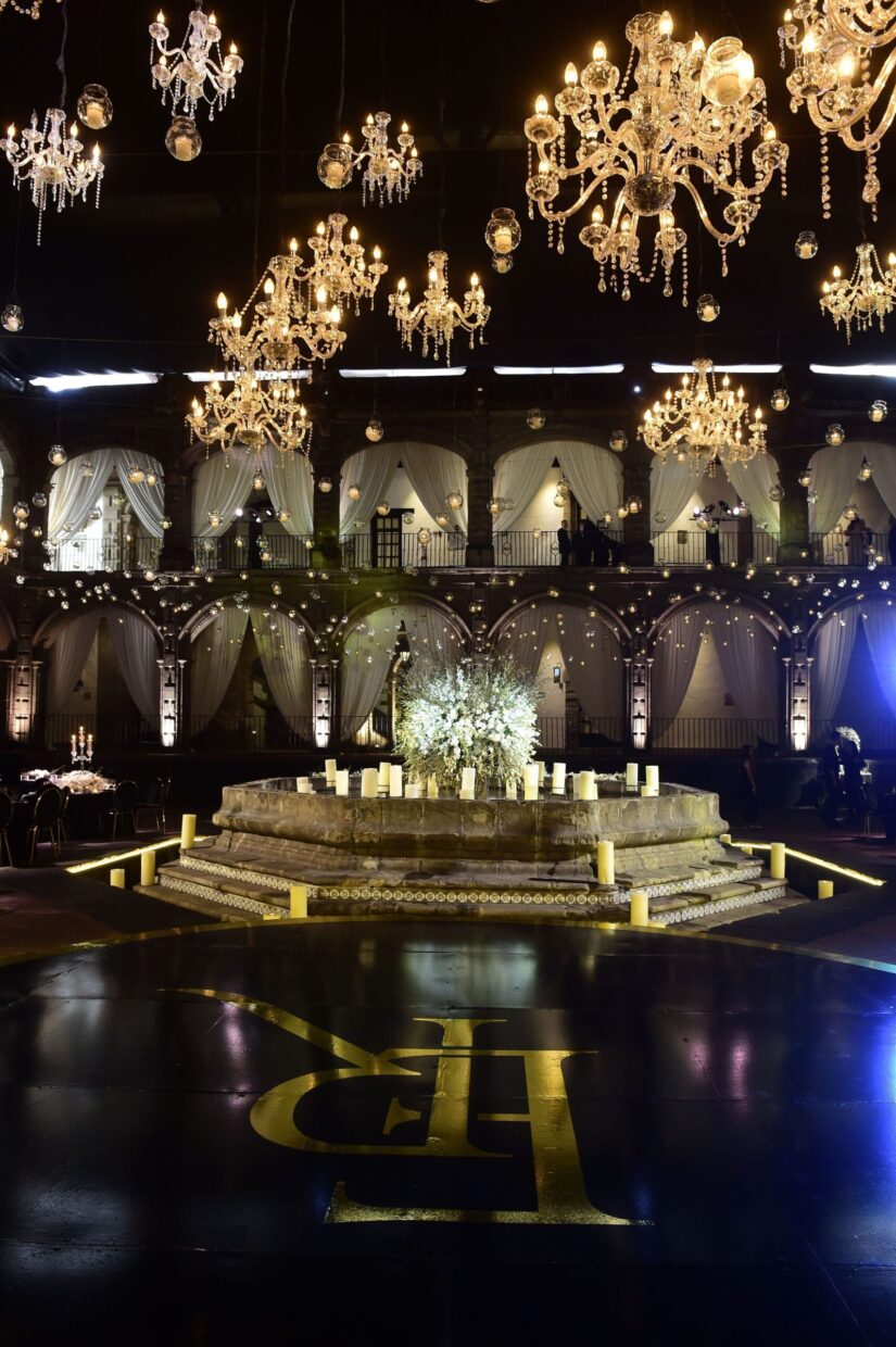 dance floor monogram in black and gold for Robert & Erick by Atelier Azure