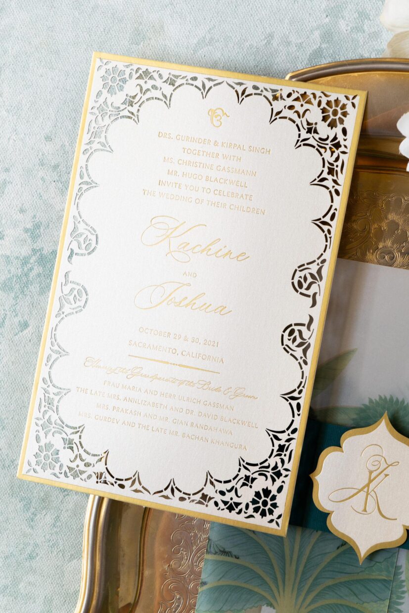 lasercut wedding invitation card with gold emboss
