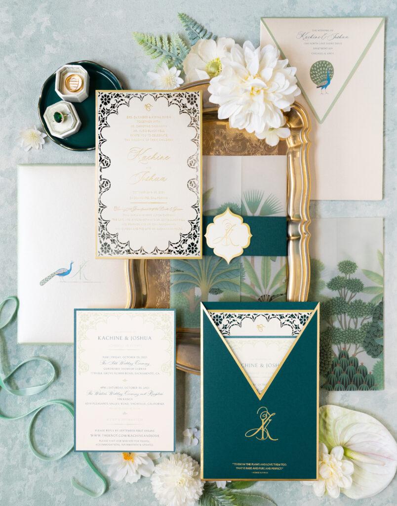 custom designed invitation suite with lasercut and pocketfold